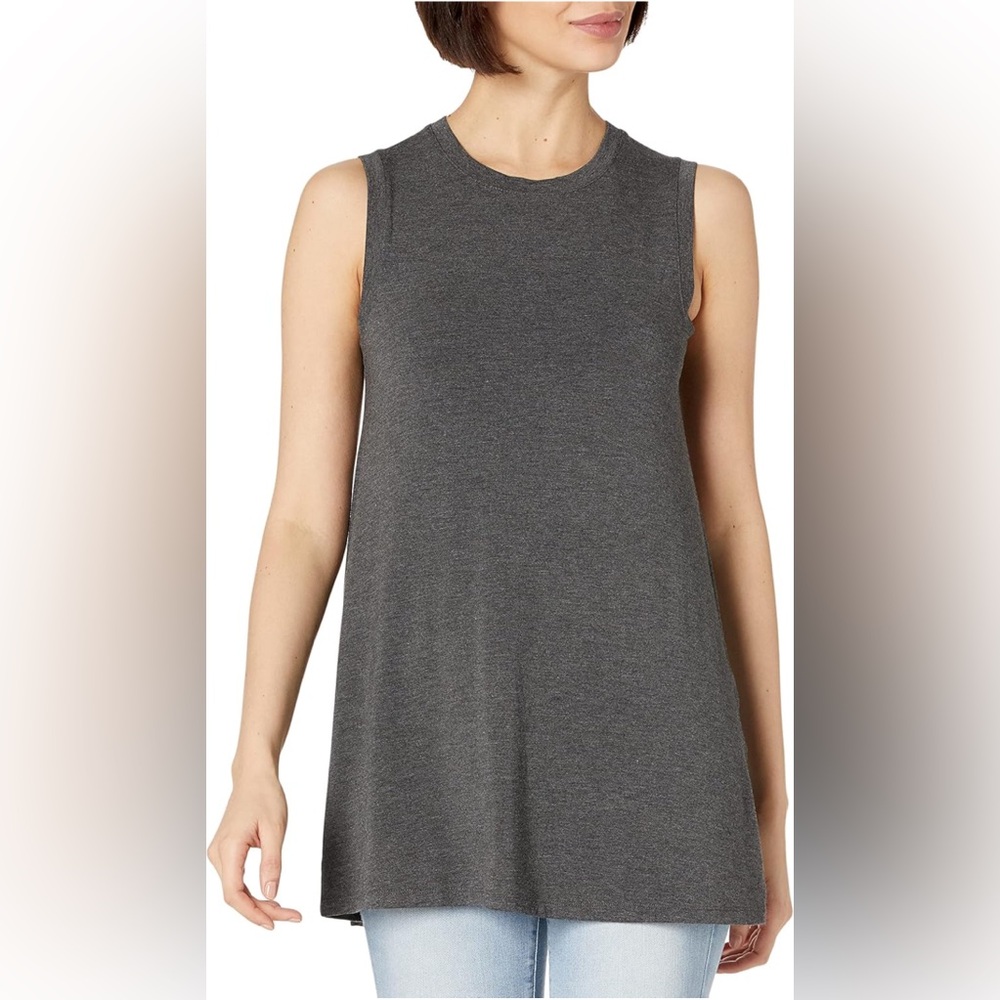 Daily Ritual Women's Charcoal Grey Jersey  Sleeveless Swing Tunic Small